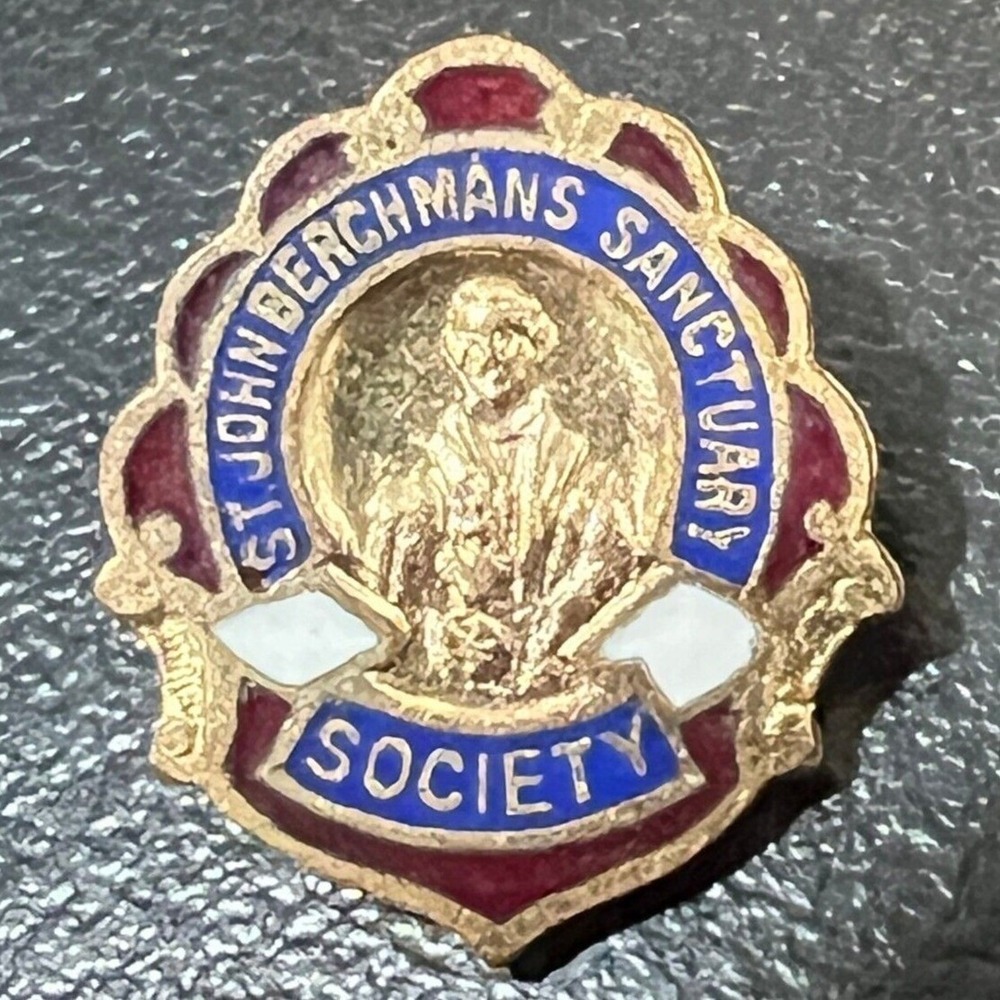 St John Berchmans Sanctuary Society Gold Tone Enamel Buttonhole Screwback Pin‎